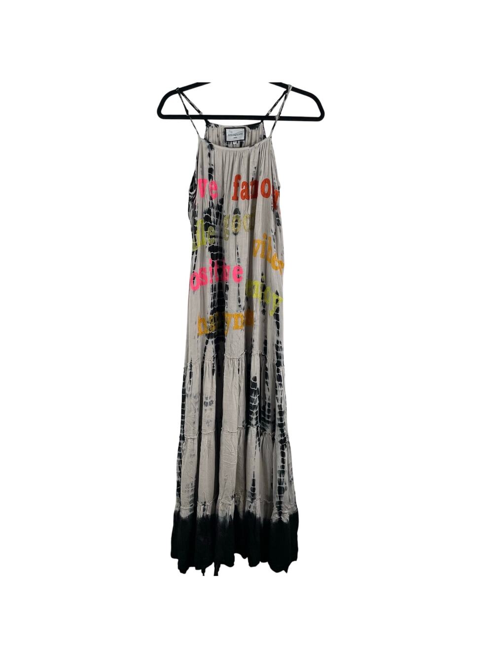 Gold & Silver Paris Sintya Robe Longue Tie Dye Embroidered Maxi Dress One Size